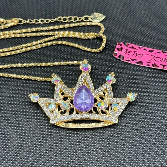 NECKLACE! Betsey Johnson Purple Queen Crown w/ Gemstones BNWT - Picture 6 of 7